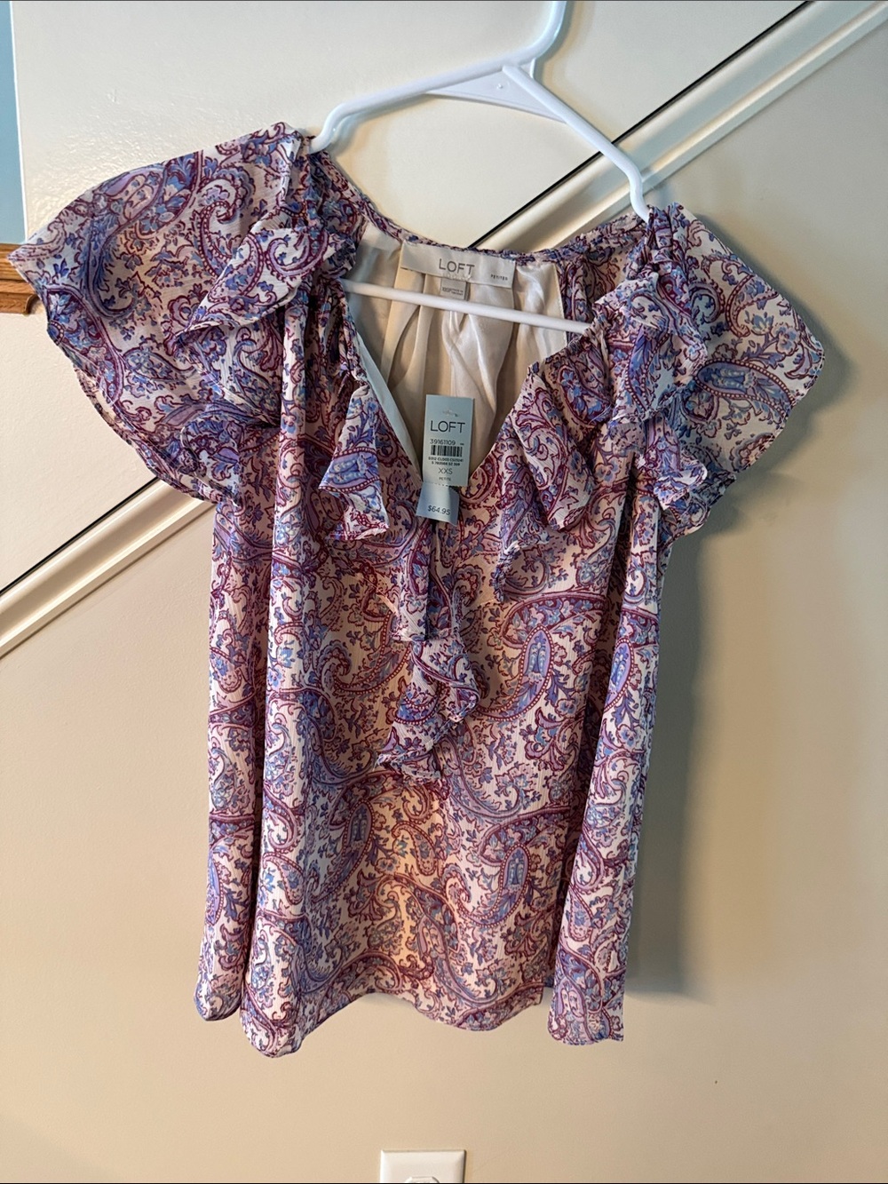LOFT Lavender Paisley Ruffle Sleeve Blouse